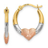 Finest Gold 14 x 16 mm 14K Yellow Gold with White Rose Rhodium Heart Hoop Earrings, Pair