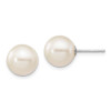 Finest Gold 9-10 mm 14K White Gold White Round Freshwater Cultured Pearl Stud Post Earrings, Pair