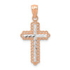 Finest Gold 12 x 22 mm 14K Rose Gold Rhodium Diamond Cut Cross Pendant