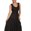 Scully Honey Creek 100 Percent Rayon Womens Full Length Lace-Up Front Sleeveless Dress- Black - Medium