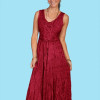 Scully Honey Creek 100 Percent Rayon Womens Full Length Lace-Up Front Sleeveless Dress- Burgundy - XL