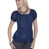 Scully Honey Creek Ladies Cap Sleeve Blouse - Blue- Extra Small