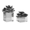 212 Main 20158 Indian Lotus Metallic Silver Flowers Set of 2