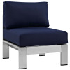 Modway Shore Outdoor Patio Aluminum Armless Chair, Silver & Navy