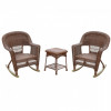 Jeco Santa Maria Espresso Rocker Wicker Chair Set with Cushions- Brown - 3 Piece