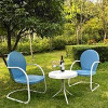 Crosley Furniture Griffith 3 Piece Metal Outdoor Conversation Seating Set - Two Chairs in Sky Blue Finish with Side Table in White Finish