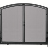 Single Panel Black Wrought Iron Screen With Doors- Large