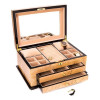 Bey-Berk International Birdseye Maple Lacquered Wood 3 Level Jewelry Box with Gold Accents & Locking Lid Maple