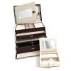 Bey-Berk International Ivory Brown Leather 4 Level Jewelry Box