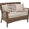 W Unlimited Modern Concept Faux Sea Grass Resin Rattan Patio Loveseat Chair Dark Brown
