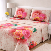 Floral Print Bed Sheets Set 4-pc Red Red & Pink Roses Queen & King Size