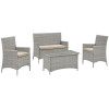 Modway 34 H x 89 W x 47 L in. Bridge Outdoor Patio Patio Conversation Set Light Gray & Beige - 4 Piece