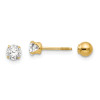 Finest Gold 4 mm 14K Yellow Gold Madi K Polished Reversible Cubic Zirconia Ball Earrings, Pair