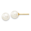 Finest Gold 6-7 mm 14K Yellow Gold White Round Freshwater Cultured Pearl Stud Post Earrings, Pair