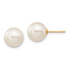 Finest Gold 9-10 mm 14K Yellow Gold White Round Freshwater Cultured Pearl Stud Post Earrings, Pair