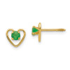 Finest Gold 3 mm 14K Yellow Gold Madi K Emerald Birthstone Heart Earrings, Pair