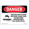 SignMission Danger Rotating Shaft Hazard Keep Body OSHA Decal Sign