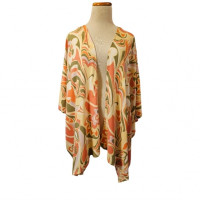 Open Front Kimono Cardigan One Size Retro Print Lightweight Multicolor Topper