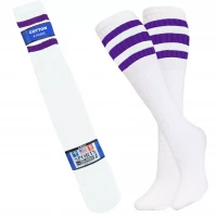 Baseball Socks Softball Striped Tube Socks Cotton Game Socks White & Purple 23