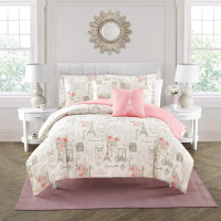 Paris Comforter Set  5-Piece White City of Romance Microfiber King Comforter Set