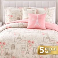Paris Comforter Set  5-Piece Beige Pink Coral Microfiber King Comforter Set