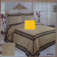 Damascus - Luxury Plush Quilted Bedspread  with 3D Embroidery Vintage Royal Gold Design