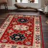 5 x 8 ft. Hand Knotted Afghan Wool & Silk Kazak Rectangle Area Rug, Red & Cream