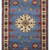 5 x 8 ft. Hand Knotted Afghan Wool & Silk Kazak Rectangle Area Rug, Blue & White