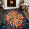 9 x 12 ft. Machine Woven Heatset Polypropylene Floral Rectangle Area Rug, Caramel & Blue
