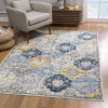 HomeRoots 7 x 10 ft. Blue Distressed Floral Area Rug