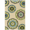 HomeRoots 9 x 13 ft. Ivory Indigo & Lime Medallion Disc Indoor & Outdoor Area Rug
