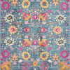 HomeRoots 7 x 10 ft. Denim Blue Florals Distressed Area Rug