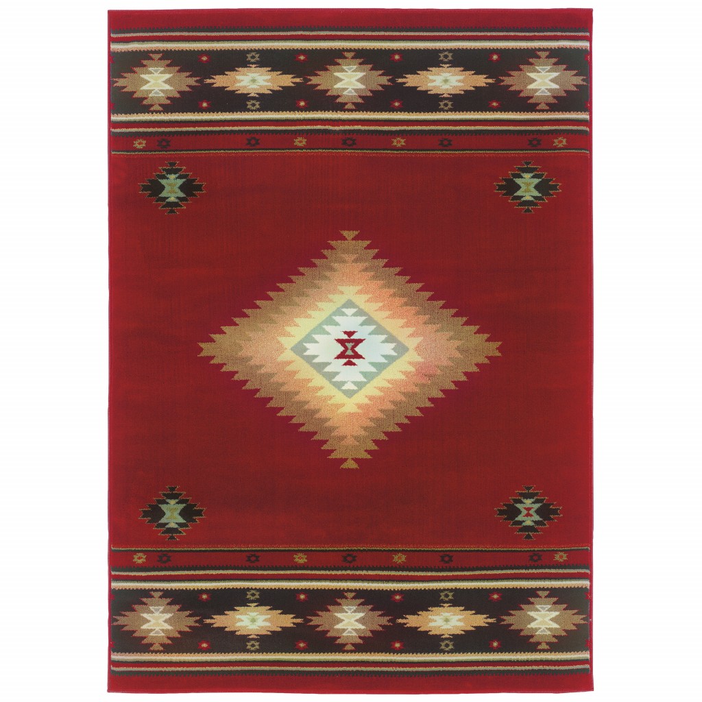 HomeRoots 5 x 8 ft. Red & Beige Ikat Pattern Area Rug