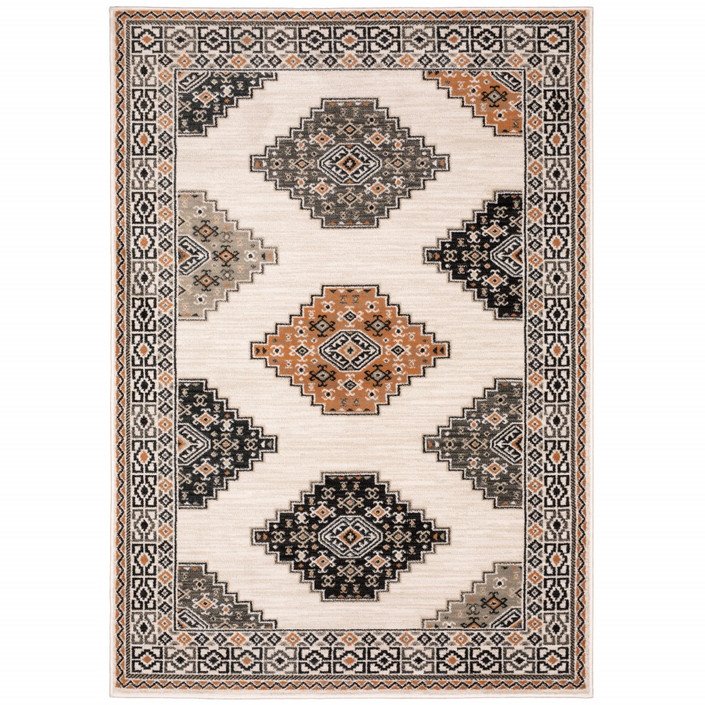 HomeRoots 5 x 7 ft. Abstract Ivory & Gray Geometric Indoor Area Rug