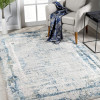 HomeRoots 4 x 6 ft. Ivory & Blue Abstract Distressed Area Rug