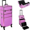 VT003 - Magenta Glitter 4-Wheels Detachable Professional Rolling Aluminum Cosmetic Makeup Case Extendable and Removable Trays with Dividers