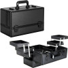 VP001- Black Matte 6-Tiers Accordion Trays Professional Cosmetic Makeup Train Case