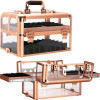 VP014 Rose Gold Acrylic Armored Easy Slide Tray Professional Cosmetic Makeup Nail Case with Foundation Holder