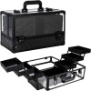 VP016 - Black Diamond Armored Acrylic 6-Tiers Accordion Trays Professional Cosmetic Makeup Train Case