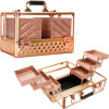 VP016 - Rose Gold Diamond Armored Acrylic 6-Tiers Accordion Trays Professional Cosmetic Makeup Train Case