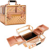 VP017 - Rose Gold Diamond Armored Acrylic 4-Tiers Accordion Trays Professional Cosmetic Makeup Nail Artistry Train Case