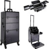 VT013 Black Dot 4-Wheel Professional Rolling Aluminum Cosmetic Makeup Case and Easy-Slide Trays