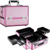 VP009 - Pink Krystal 2-Tiers Accordion Trays Makeup Cosmetic Case