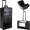 VT006 - Black Diamond Professional Rolling Aluminum Cosmetic Makeup French Door Opening Case with Large Drawers and 6-Tiers Extendable Trays with Dividers