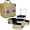 VK008 - Silver Holographic Ice Cube Mini 2-Tiers Extendable Trays Cosmetic Makeup Train Case with Mirror