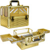 VP018 - Gold Ice Cube Armored Acrylic 4-Tiers Accordion Trays Professional Cosmetic Makeup Nail Artistry Train Case