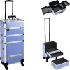 VT019 - Lavender Stripe Pattern 4-Tiers Accordion Trays 4-Wheels Professional Rolling Aluminum Cosmetic Makeup Case