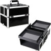 VP019 - Black Stripe Pattern 2 Large Sliding Trays Professional Aluminum Cosmetic Makeup Case