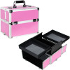 VP019 - Pink Stripe Pattern 2 Large Sliding Trays Professional Aluminum Cosmetic Makeup Case