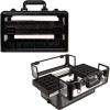 JMP001 - Black Armored Acrylic Easy Slide Tray Professional Cosmetic Makeup Nail Case with Foundation Holder